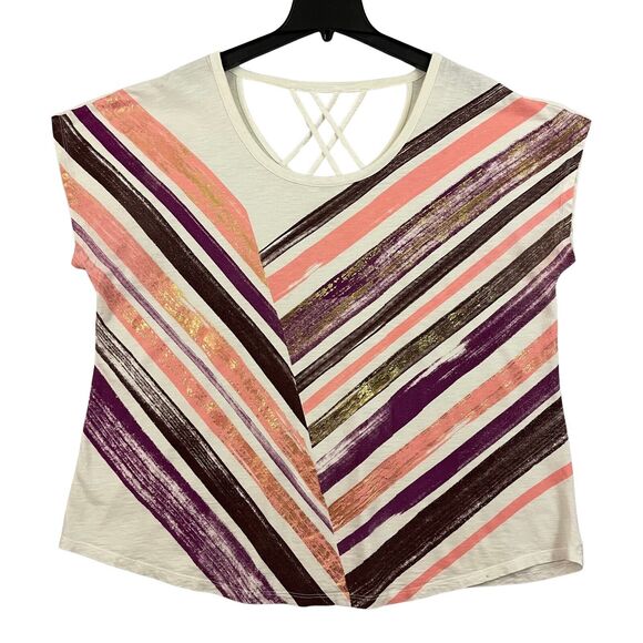 Lane Bryant Blouse Womens 18/20 Striped Multicolor Cut Out Back T Shirt Top - Picture 1 of 9